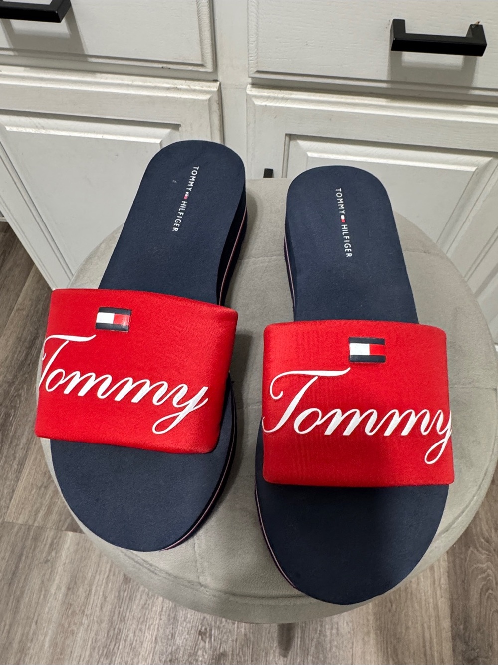 Tommy Hilfiger Red & Navy Logo Slide Sandals